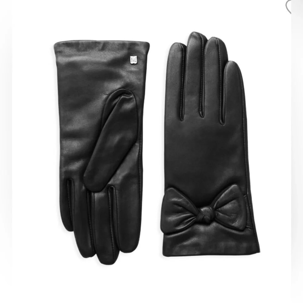 BRUNO MAGLI Bow-Top, Cashmere-Lined Leather Gloves size Small